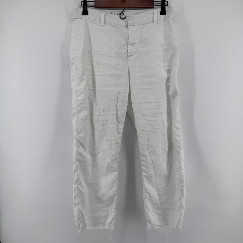 Frank & Eileen Kinsale Pants Womens 8 White Cotton Linen Raw Hem Trousers